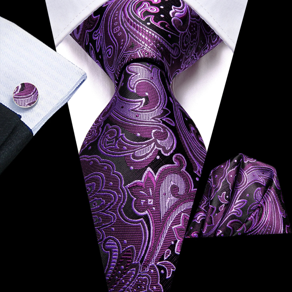 Purple Fashion Striped Wedding Party Necktie Set