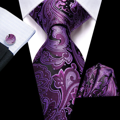Purple Fashion Striped Wedding Party Necktie Set