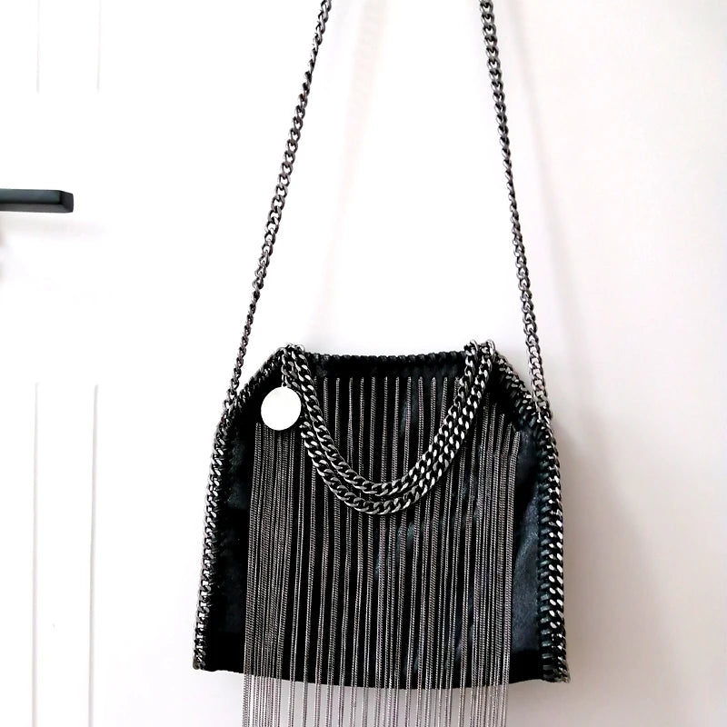 black silver tassel handbag