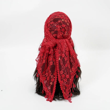 Red Fashionable Embroidered Polyester Square Scarf
