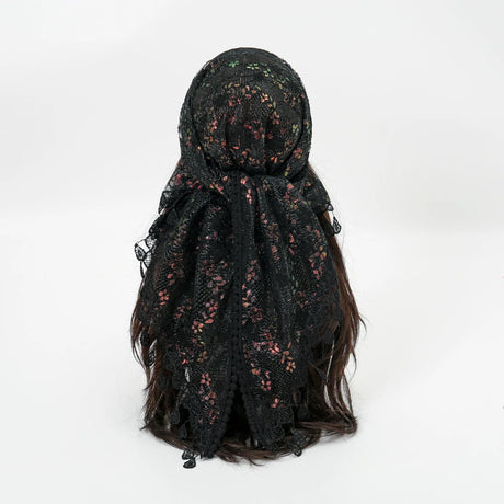Black Fashionable Embroidered Polyester Square Scarf
