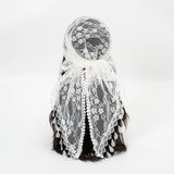 White Fashionable Embroidered Polyester Square Scarf