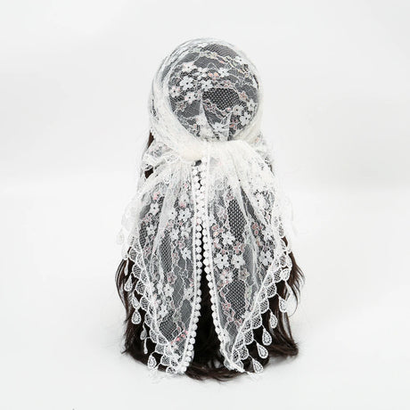 White Fashionable Embroidered Polyester Square Scarf