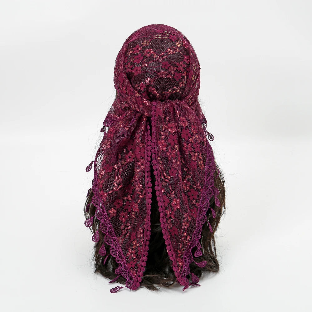 Red Fashionable Embroidered Polyester Square Scarf