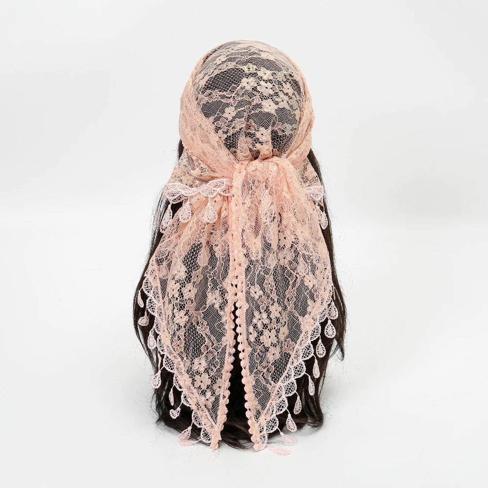 Pink Fashionable Embroidered Polyester Square Scarf