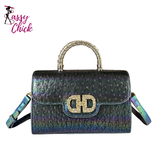 Fashionable Ostrich Pattern Diamond Handbag Sassy Chick Logo