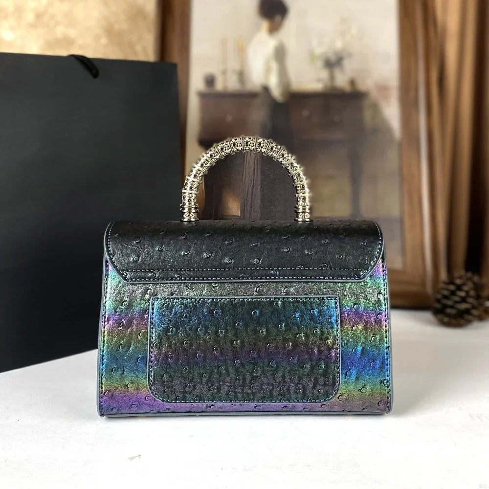 Back of Fashionable Ostrich Pattern Diamond Handbag