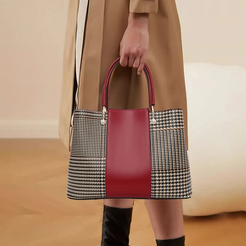 Model Using Fashionable Red Cowhide Handbag