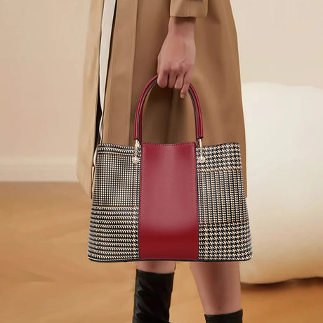 Model Using Fashionable Red Cowhide Handbag