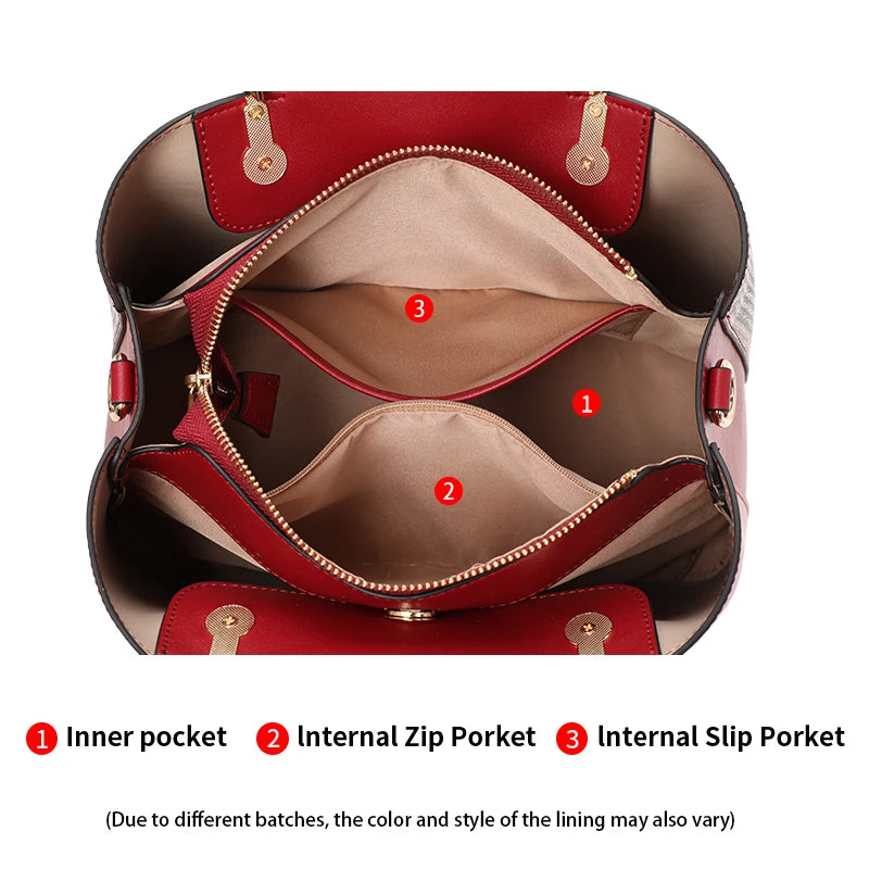 Compartment of Fashionable Red Cowhide Handbag