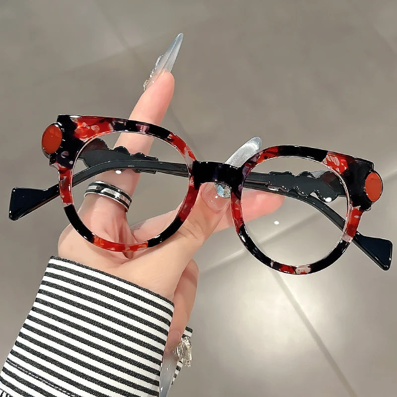 red black frame round retro anti blue light glasses 