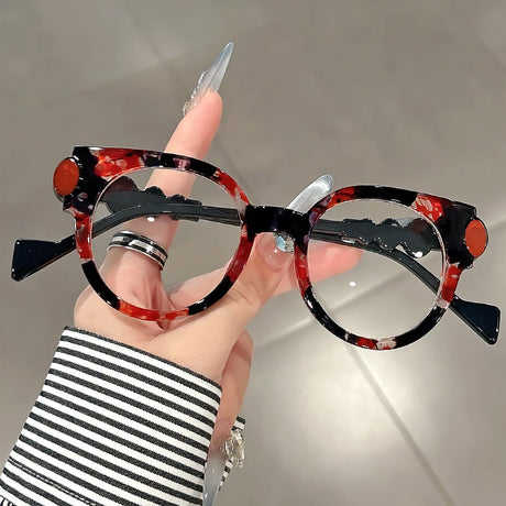 red black frame round retro anti blue light glasses 