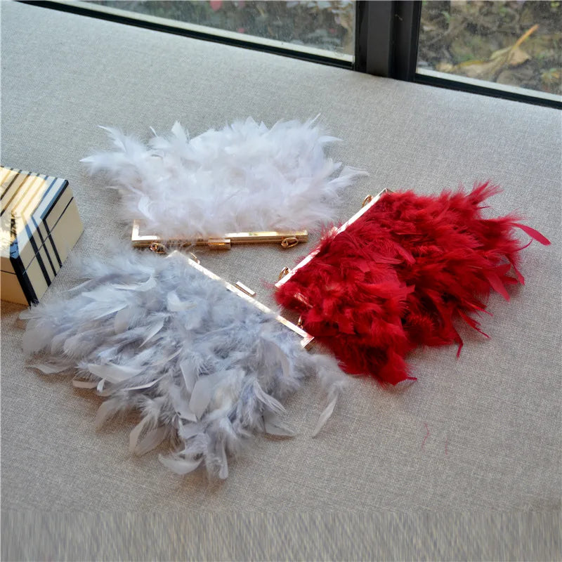 3 feather bag white silver red