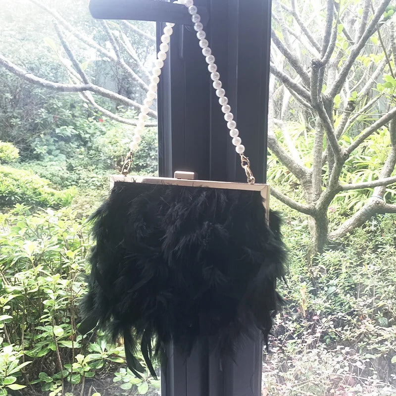 black feather handbag