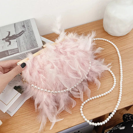 pink feather handbag