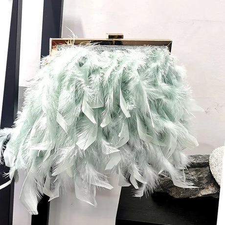 green feather handbag