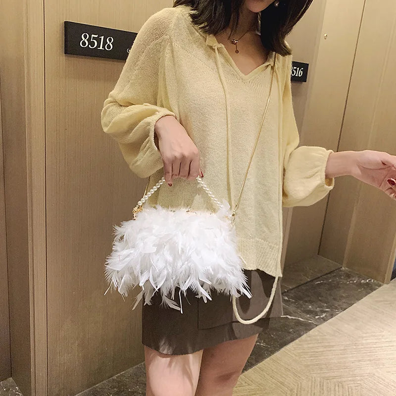 white feather bag