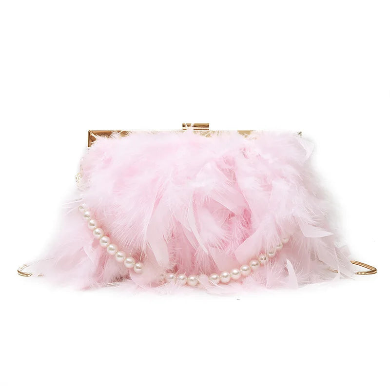 pink feather handbag