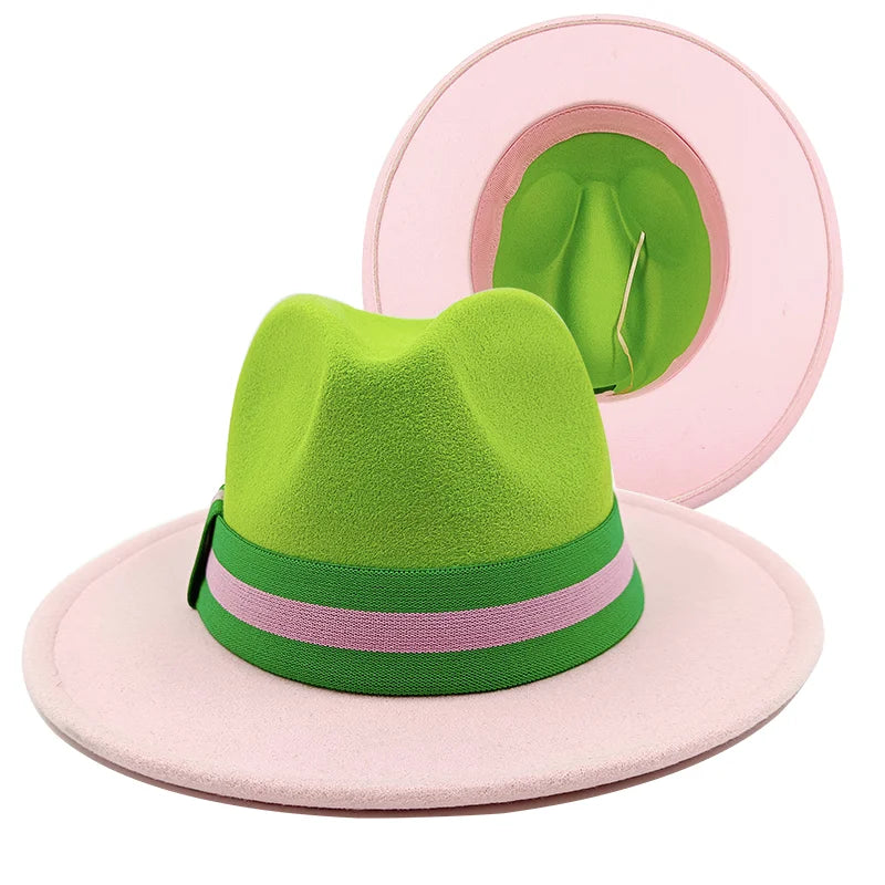 green pink fedora jazz hat 