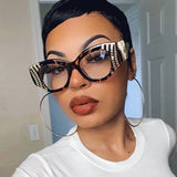 model using leopard Female Luxury Anti Blue Light Cat Eye Glasses