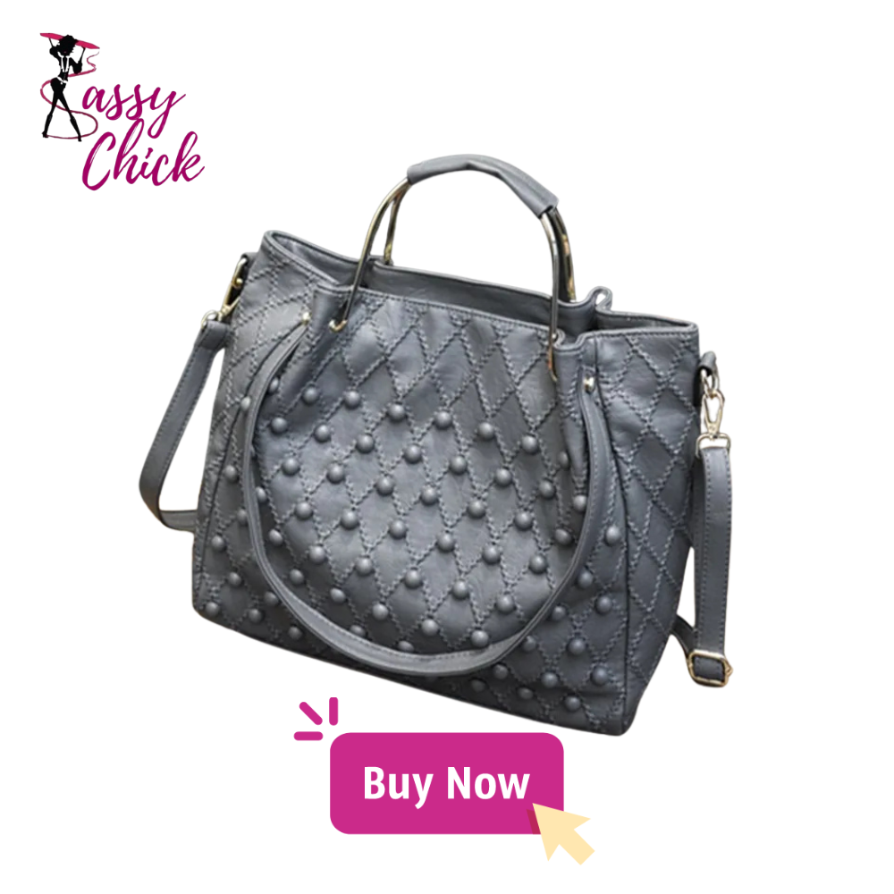 Female Soft Black Rivet Large Capacity Handbag