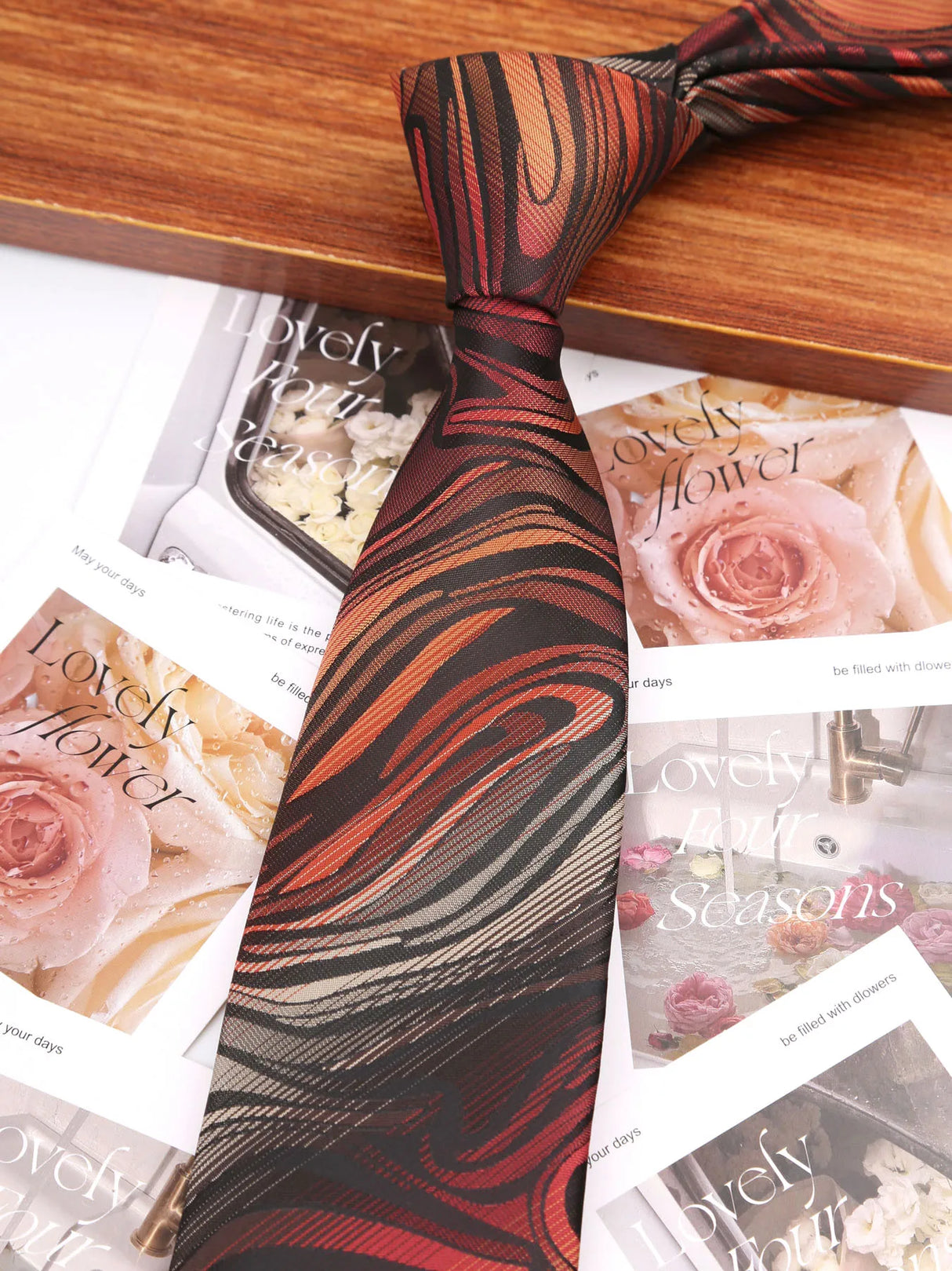 Brown Floral Casual Wear Jacquard Suits Necktie