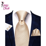 Floral Champagne Ivory Elegant Necktie Handkerchief Cufflinks Sassy Chick Logo