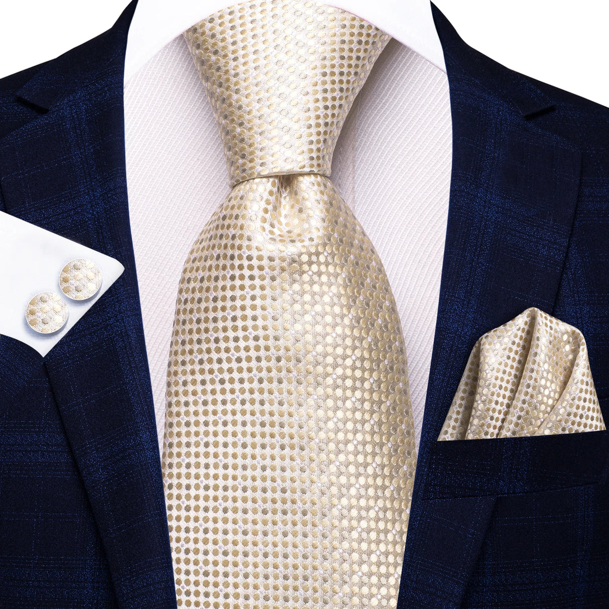 Floral Champagne Ivory Elegant Necktie Handkerchief Cufflinks