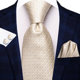Floral Champagne Ivory Elegant Necktie Handkerchief Cufflinks