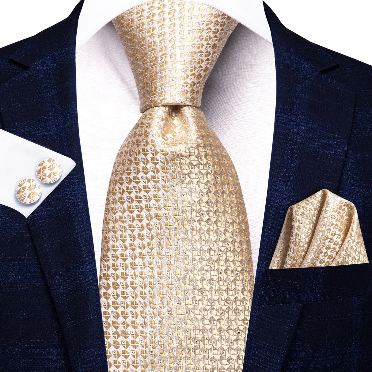 Floral Champagne Ivory Elegant Necktie Handkerchief Cufflinks