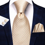 Floral Champagne Ivory Elegant Necktie Handkerchief Cufflinks