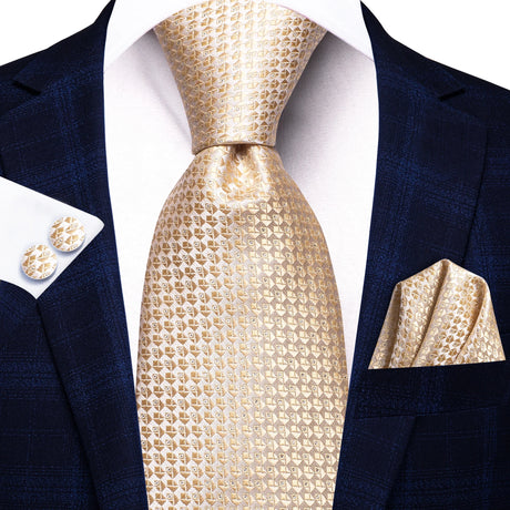 Floral Champagne Ivory Elegant Necktie Handkerchief Cufflinks