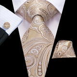 Floral Champagne Ivory Elegant Necktie Handkerchief Cufflinks