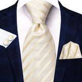 Floral Champagne Ivory Elegant Necktie Handkerchief Cufflinks