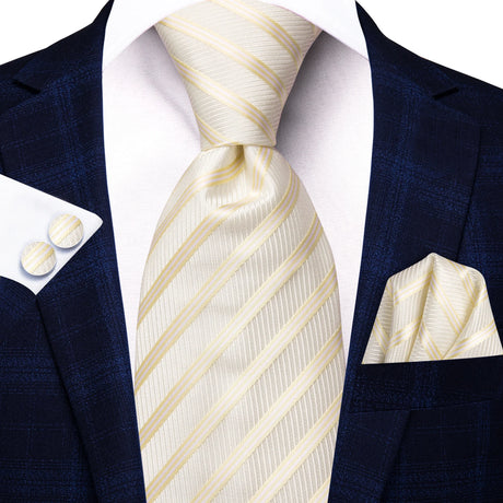 Floral Champagne Ivory Elegant Necktie Handkerchief Cufflinks