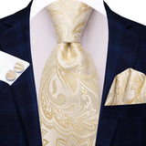 Floral Champagne Ivory Elegant Necktie Handkerchief Cufflinks