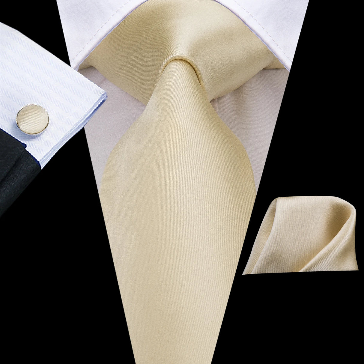 Floral Champagne Ivory Elegant Necktie Handkerchief Cufflinks