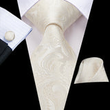 Floral Champagne Ivory Elegant Necktie Handkerchief Cufflinks