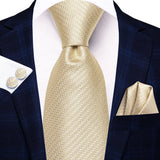 Floral Champagne Ivory Elegant Necktie Handkerchief Cufflinks