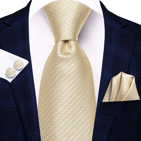 Floral Champagne Ivory Elegant Necktie Handkerchief Cufflinks