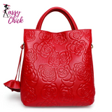 Floral Design Leather Handbag Sassy Chick Logo