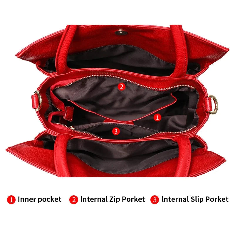Compartment of Floral Design Leather Handbag