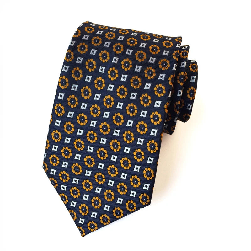 Yellow Floral Dot Tie Luxury 8cm Jacquard Neck Tie Necktie
