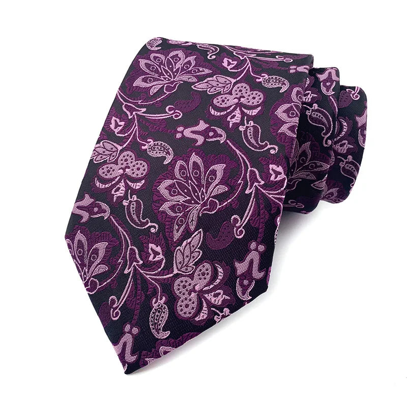 Purple Floral Dot Tie Luxury 8cm Jacquard Neck Tie Necktie