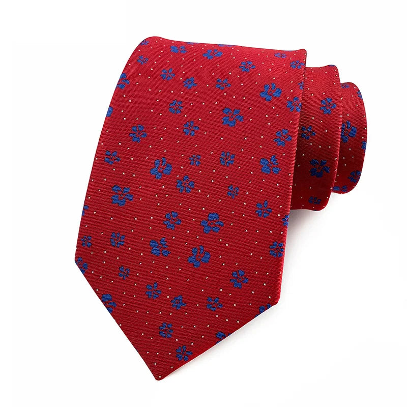 Red Floral Dot Tie Luxury 8cm Jacquard Neck Tie Necktie