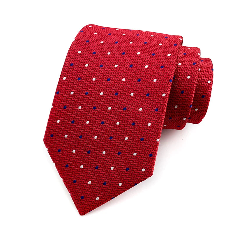 Red Floral Dot Tie Luxury 8cm Jacquard Neck Tie Necktie
