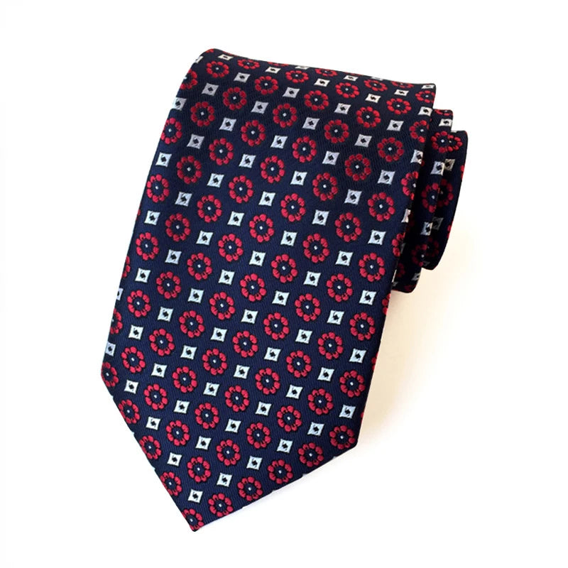 Red White Floral Dot Tie Luxury 8cm Jacquard Neck Tie Necktie