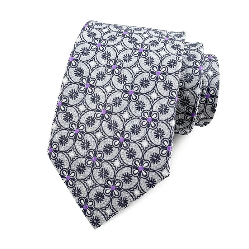 White Black Floral Dot Tie Luxury 8cm Jacquard Neck Tie Necktie