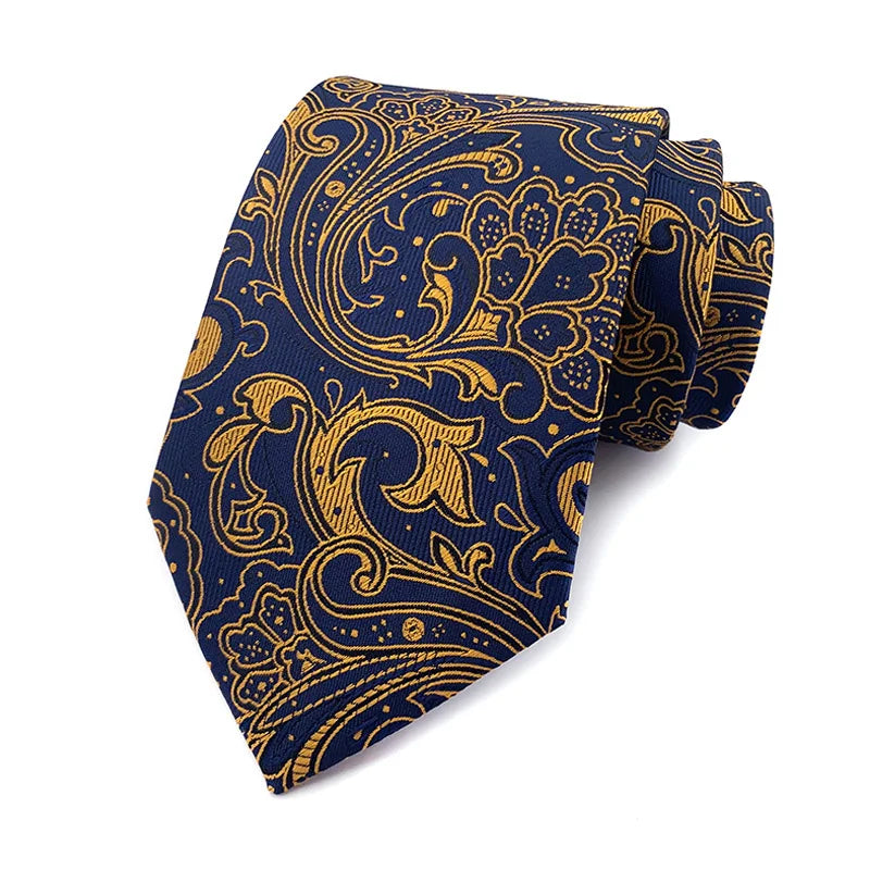 Gold Blue Floral Dot Tie Luxury 8cm Jacquard Neck Tie Necktie