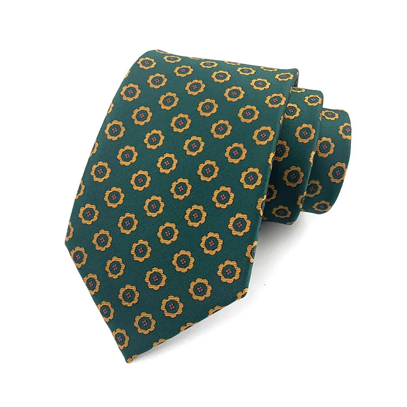Green Floral Dot Tie Luxury 8cm Jacquard Neck Tie Necktie